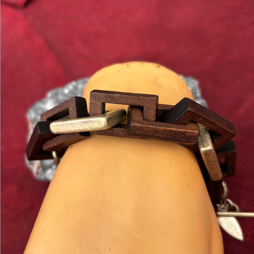 Wood and Antiqued  Link Bracelet - Brown